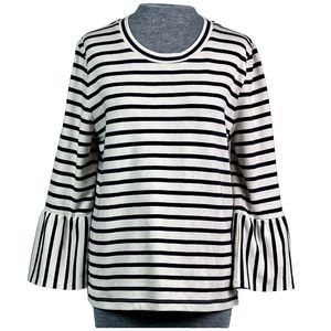 Sweater Top Pullover Pagoda/Bell Sleeves Navy on Creamy White "a loves a" Sz Lge